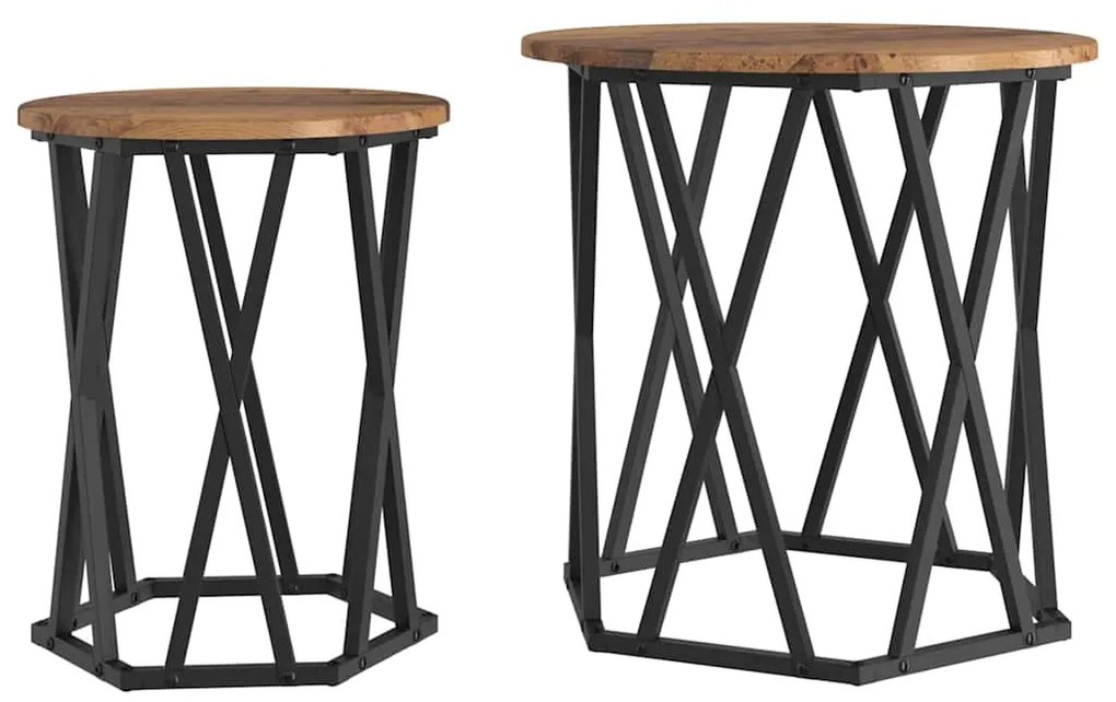 vidaXL Τραπεζάκι σαλονιού 2 pcs Παλιό Ξύλο Μηχανισμένο ξύλο και ατσάλι