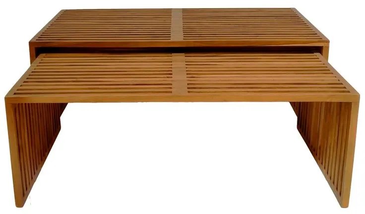 Τραπέζι Tinnie C027 σετ 2τεμ teak ξύλο σε φυσική απόχρωση 110x60x46 εκ.