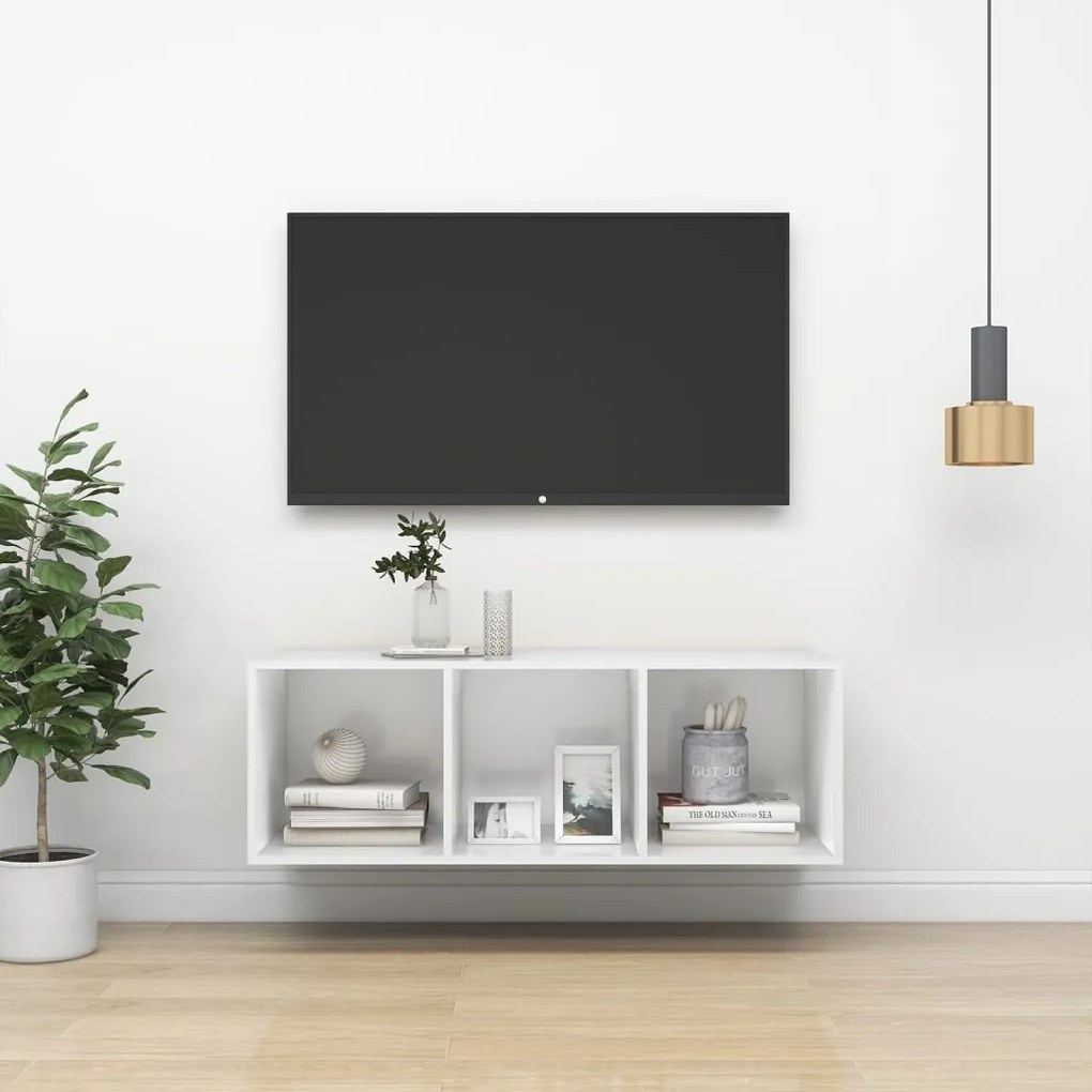 vidaXL Έπιπλο Τηλεόρασης Κρεμαστό Λευκό 37x37x107 εκ. από Επεξ. Ξύλο