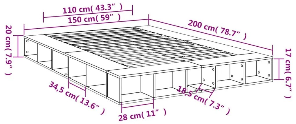 Πλαίσιο Κρεβατιού Καπνιστή Δρυς 150x200 εκ. Επεξεργασμένο Ξύλο - Καφέ