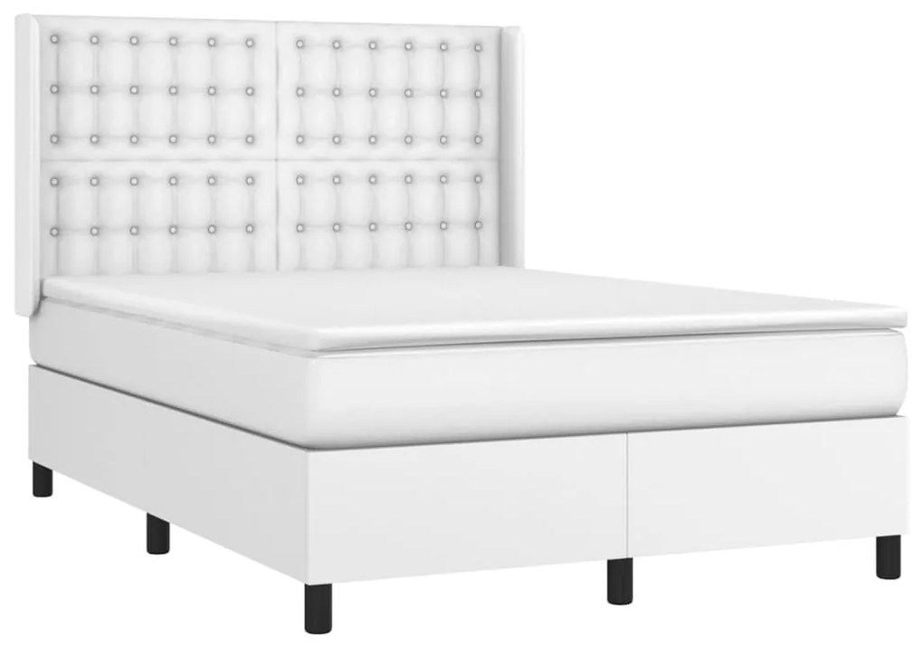 Κρεβάτι Boxspring με Στρώμα Λευκό 140x200εκ.από Συνθετικό Δέρμα - Λευκό