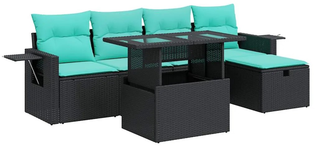 vidaXL Σαλόνι Κήπου 6 Τεμαχίων Γκρι Συνθετικό Ρατάν Μαξιλάρια Ακακία