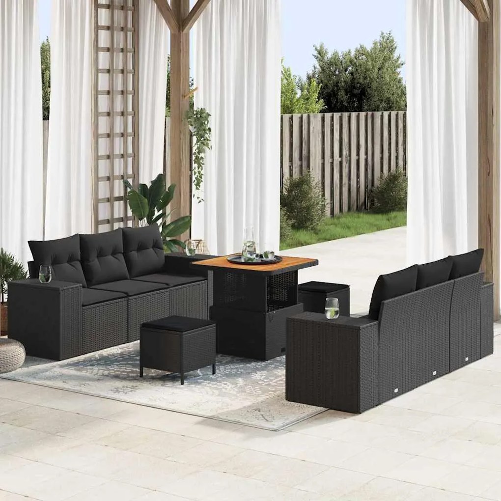 vidaXL Σετ Καναπέ Κήπου με αποθήκευση 9 pcs Μαύρο Πολυ ράταν