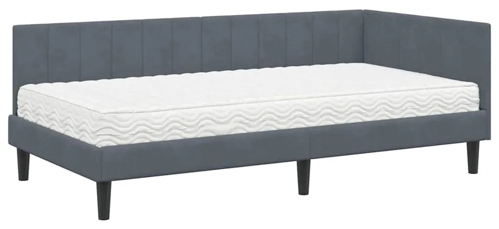vidaXL Κρεβάτι Γωνίας με στρώμα Σκούρο γκρι 90 x 190 cm Βελούδο