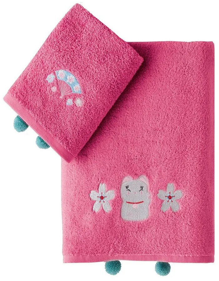 Πετσέτες Παιδικές Maneki (Σετ 2τμχ) Fuchsia Kentia Σετ Πετσέτες 70x125cm 100% Cotton