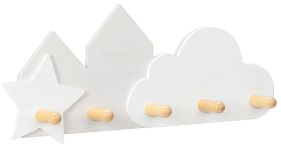 Κρεμάστρα Τοίχου Παιδική Design Cloud/Star 57322.01 45x18,5x1,3cm White-Natural Navaris Mdf, Wood