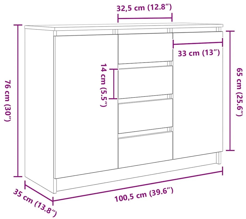 Συρταριέρα με Συρτάρια Τεχνίτης Δρυς 100,5x35x76 εκ. Επεξ. Ξύλο - Καφέ