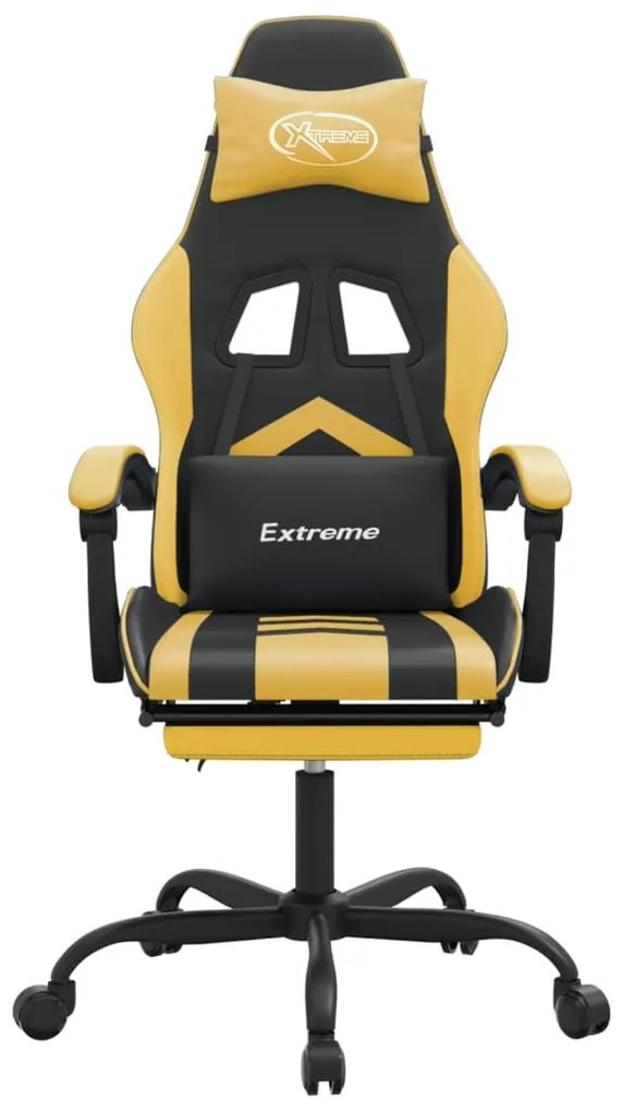 vidaXL Καρέκλα Gaming Μασάζ Υποπόδιο Μαύρο/Χρυσό από Συνθετικό Δέρμα