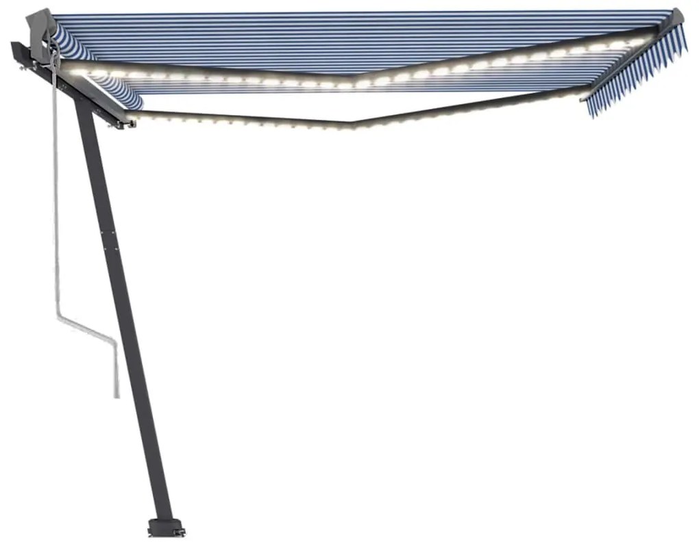 vidaXL Τέντα Αυτόματη με Αισθητήρα Ανέμου &amp; LED Μπλε/Λευκό 450x300 εκ.