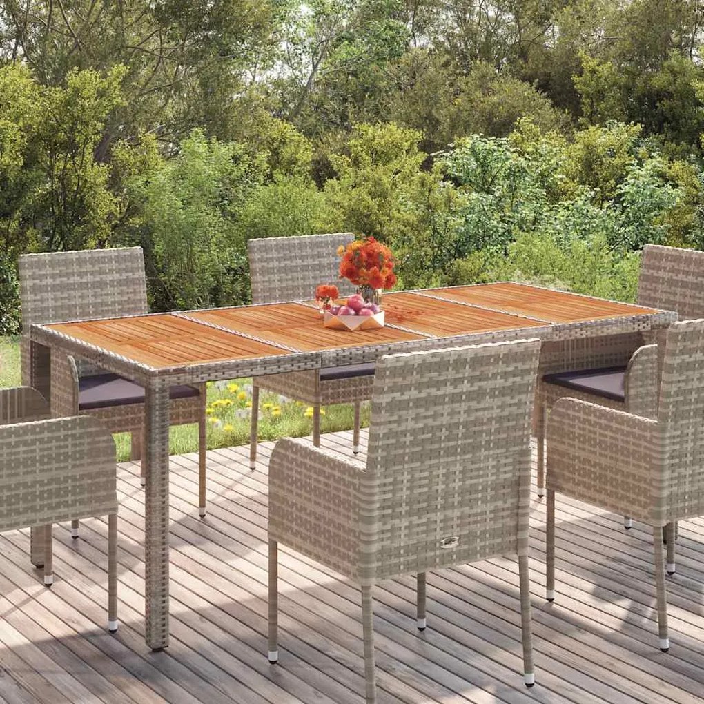 vidaXL Τραπέζι Κήπου με Ξύλινη Επιφάνεια Γκρι 190x90x75 εκ Συνθ. Ρατάν