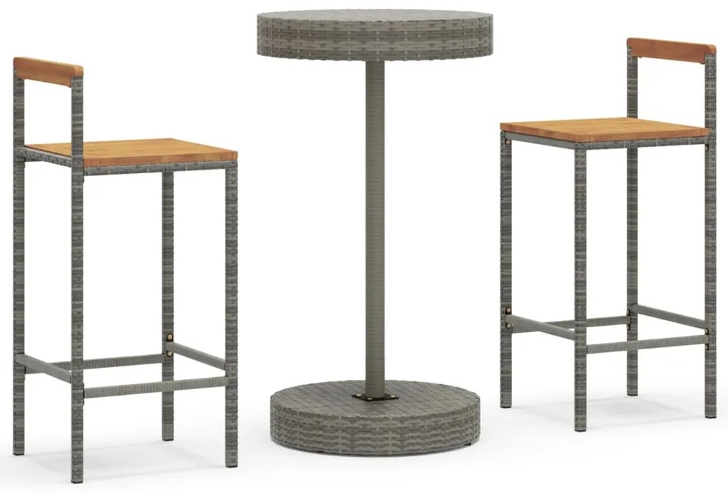 vidaXL Σετ Μπαρ Κήπου 3 Τεμαχίων Γκρι Συνθ. Ρατάν &amp; Μασίφ Ξύλο Ακακίας