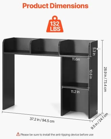VEVOR Desktop Bookshelf Black Desktop Storage Organizer 2-Tier for Office &amp; Home