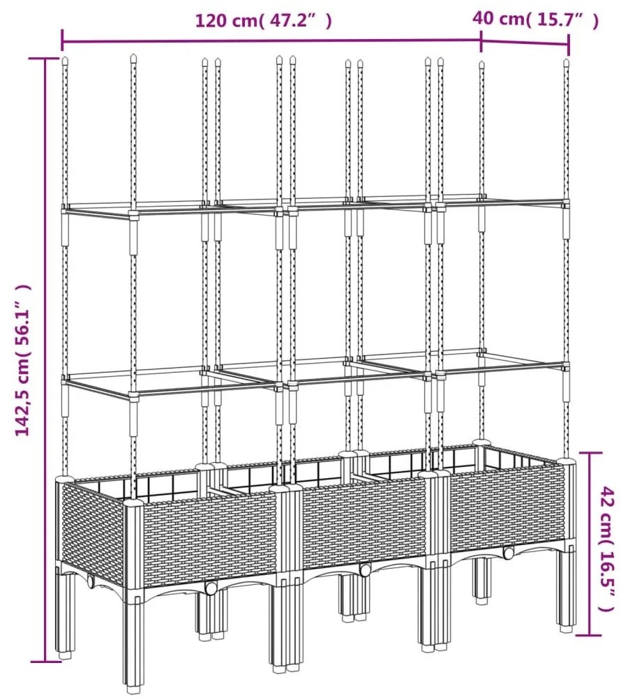 Ζαρντινιέρα Κήπου με Καφασωτό Καφέ 120 x 40 x 142,5 εκ. από PP - Καφέ