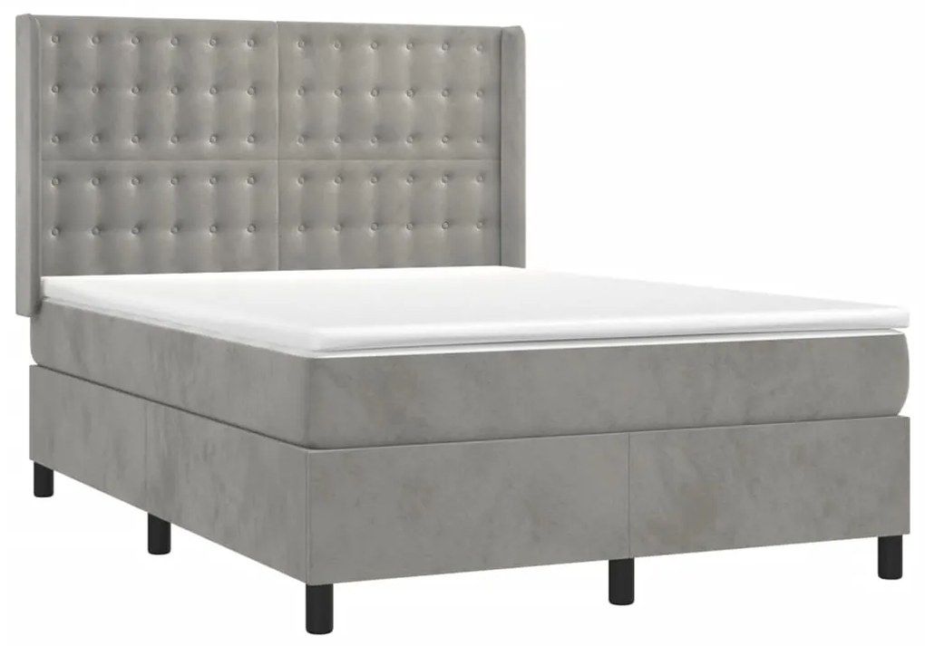 vidaXL Κρεβάτι Boxspring με Στρώμα Ανοιχτό Γκρι 140x200 εκ. Βελούδινο