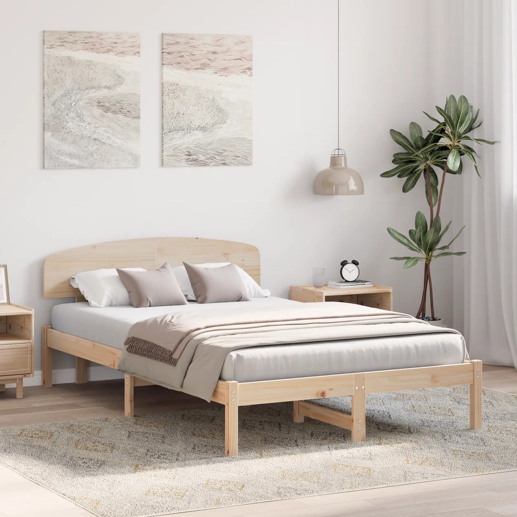 vidaXL Κρεβάτι με Κεφαλάρι 135x190 cm Μασίφ ξύλο πεύκου