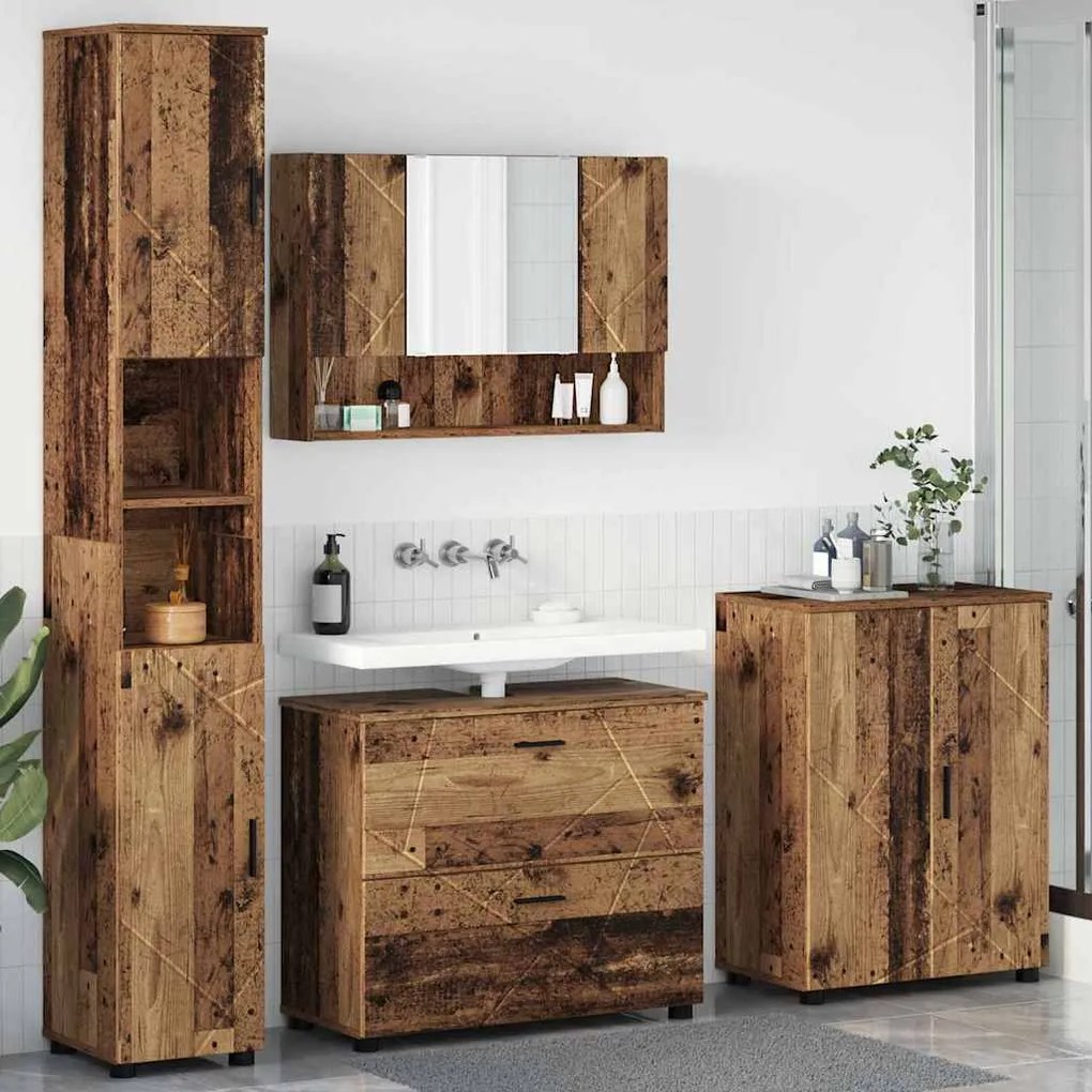 vidaXL Σετ Επίπλων Μπάνιου με ράφι 4 pcs Παλαιό ξύλο 30 x 35 x 192 εκ.
