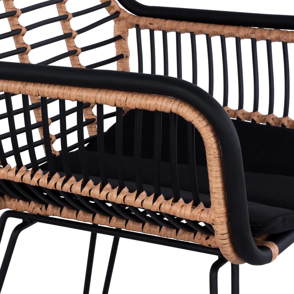 Σκαμπό Μπαρ ALLEGRA C5690 Μεταλλικό με Μαύρο - Μπέζ Wicker 55x60x109Υ εκ. 55x60x109 εκ.