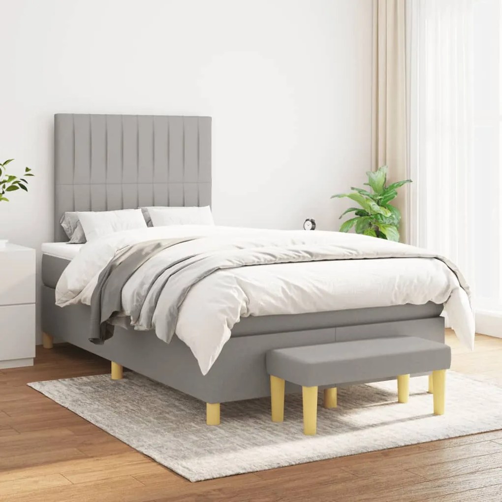 Κρεβάτι Boxspring με Στρώμα Ανοιχτό Γκρι 120x190 εκ. Υφασμάτινο - Γκρι