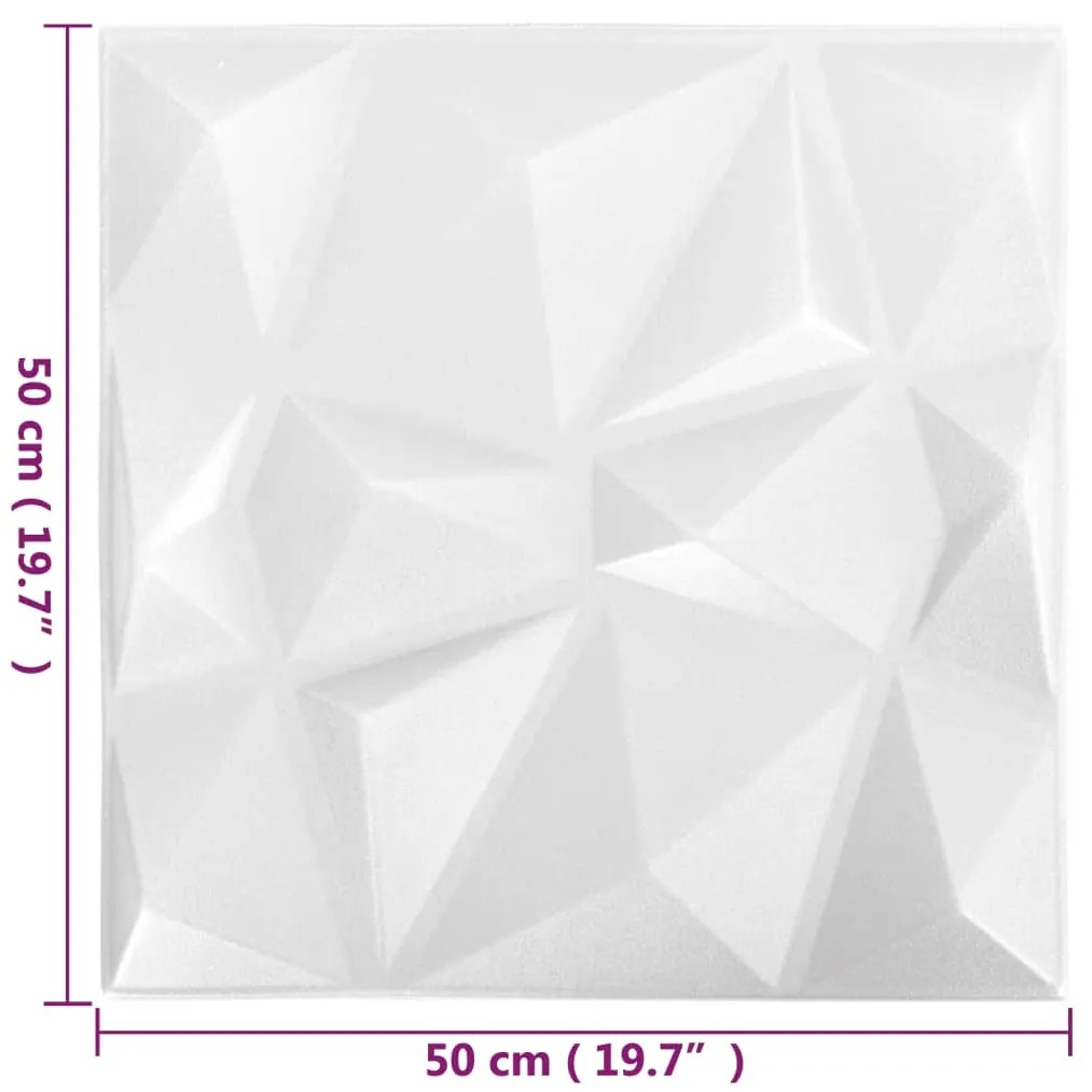 vidaXL Πάνελ Τοίχου 3D 48 τεμ. Λευκό Διαμαντιού 50 x 50 εκ. 12 μ²