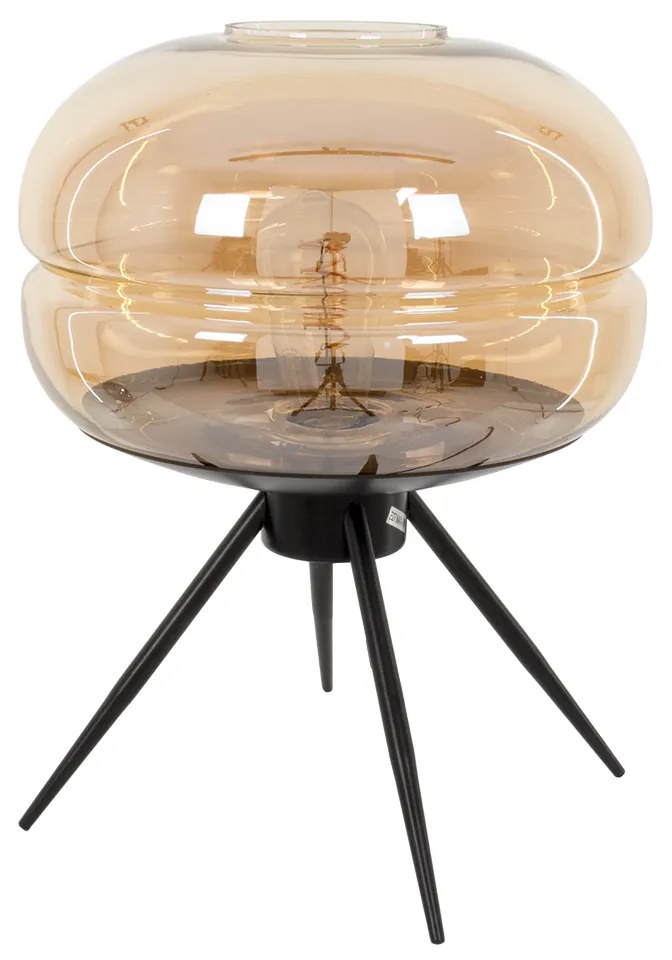 00737 GloboStar®  JAVAN 00737 Μοντέρνο Επιτραπέζιο Φωτιστικό Πορτατίφ Μονόφωτο 1 x E27 IP20 Μελί Γυαλί με Μαύρο Μέταλλο - Μ30 x Π30 x Y19cm