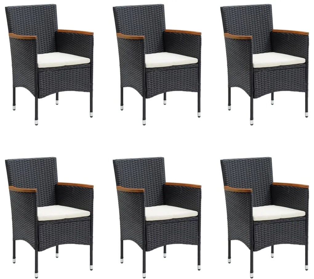 vidaXL Σετ Τραπεζαρίας Κήπου 7 Τεμαχίων Μαύρο με Μαξιλάρια