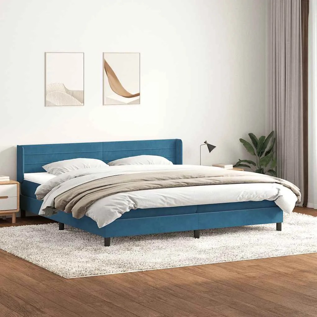 vidaXL Κρεβάτι Boxspring με Στρώμα Σκούρο Μπλε 180x210 εκ. Βελούδινο