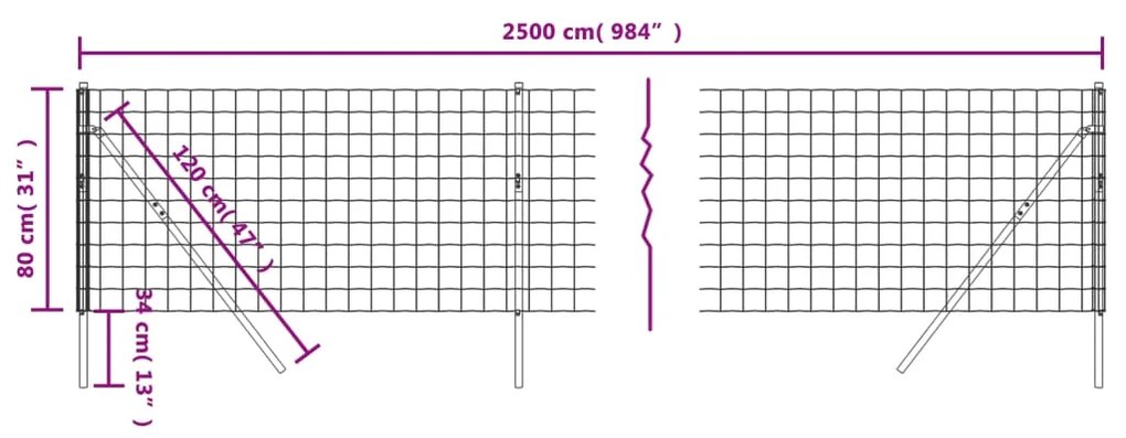 vidaXL Συρματόπλεγμα Περίφραξης Πράσινο 0,8x25 μ. Γαλβανισμένο Ατσάλι