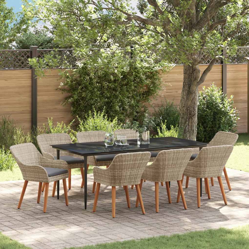 vidaXL Σετ τραπεζαρίας 9 pcs Ανοιχτό γκρι και Μαύρο Large