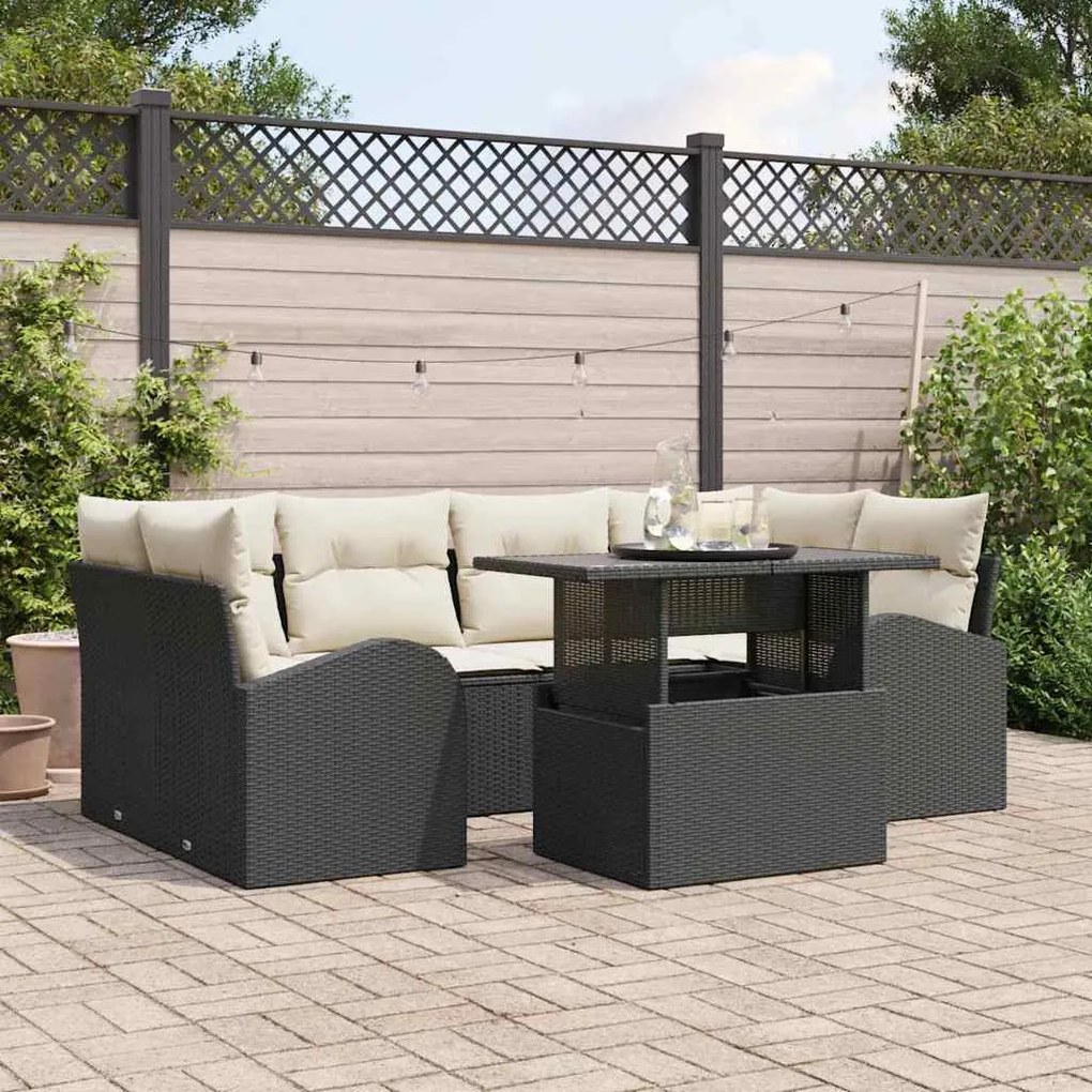 vidaXL Σετ Καναπέ Κήπου 7 pcs Μαύρο 100 x 55 x 73 εκ Πολυ ράταν
