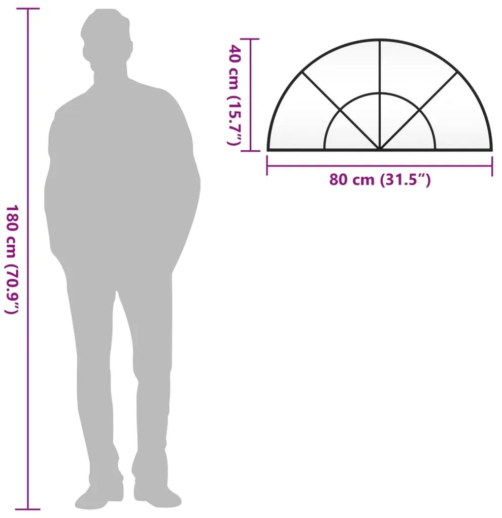 Καθρέφτης Τοίχου Αψίδα Μαύρος 80 x 40 εκ. από Σίδερο - Μαύρο