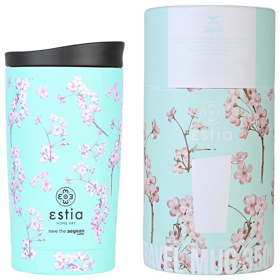 Θερμός Ποτήρι Ανοξείδωτος Travel Mug Blossom Green Save The Aegean 350ml-7,5x7,5x14,5εκ. Estia 01-20446