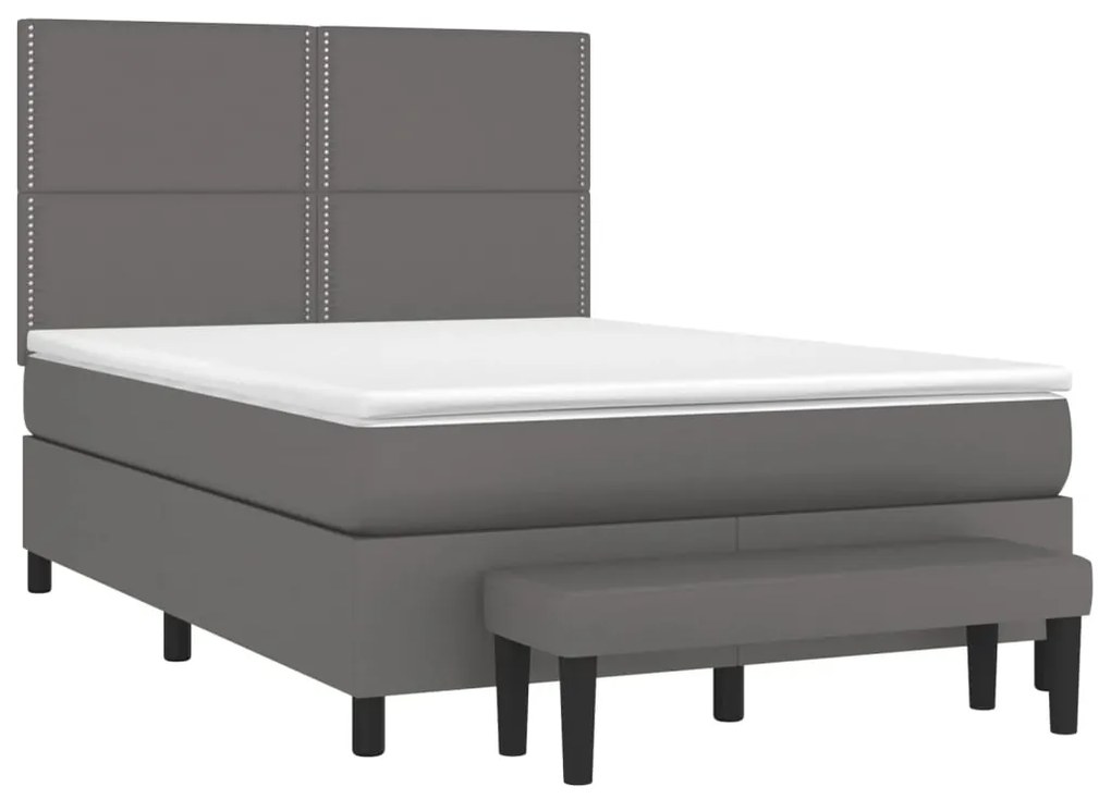 vidaXL Κρεβάτι Boxspring με Στρώμα Γκρι 140x200εκ. από Συνθετικό Δέρμα