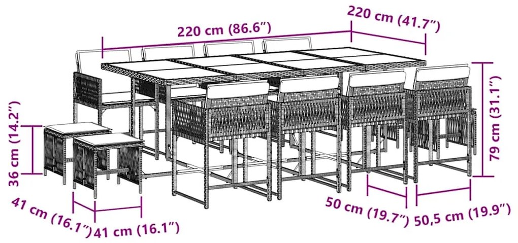 vidaXL Σετ Τραπεζαρίας Κήπου 13τεμ. Μαύρο από Συνθ. Ρατάν με Μαξιλάρια