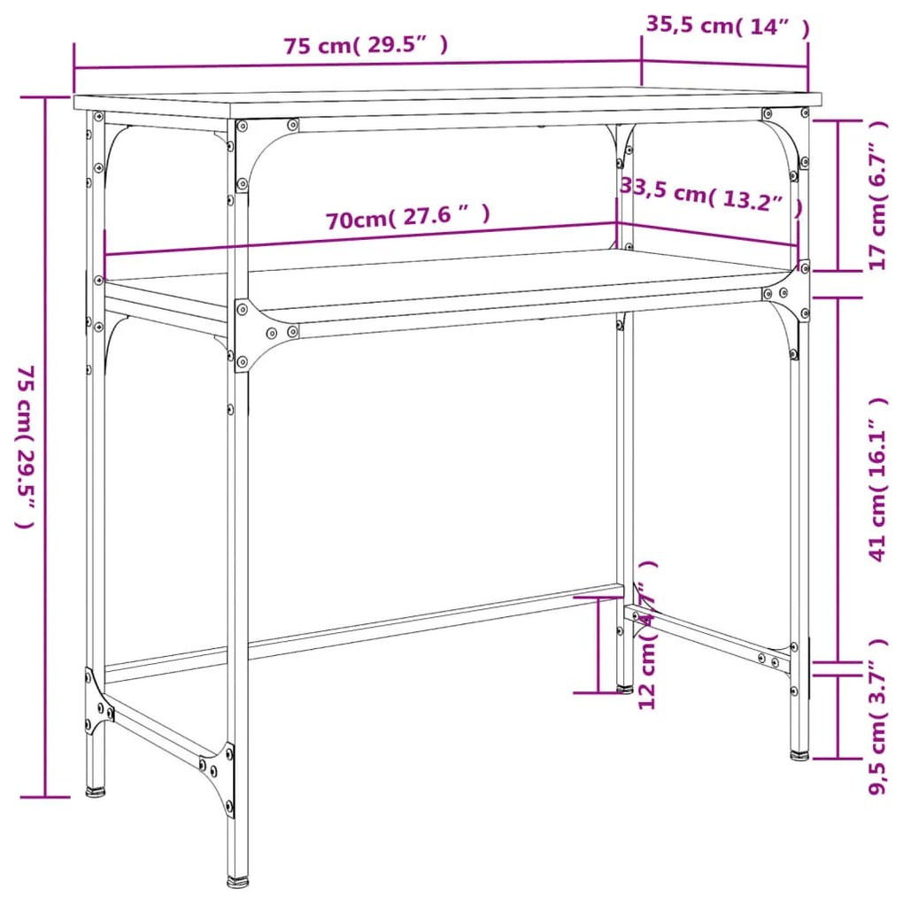 Τραπέζι Κονσόλα Γκρι Sonoma 75x35,5x75 εκ. Επεξεργασμένο Ξύλο - Γκρι