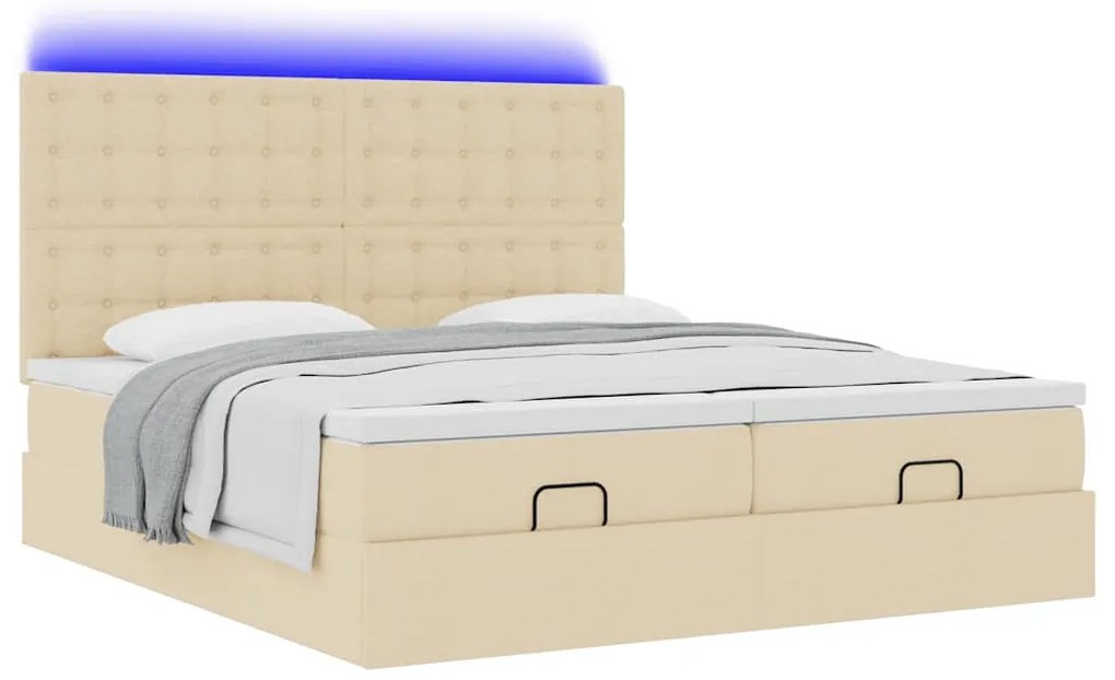 vidaXL Οθωμανικό κρεβάτι με στρώματα & LEDs Κρέμα 200x200cm ύφασμα