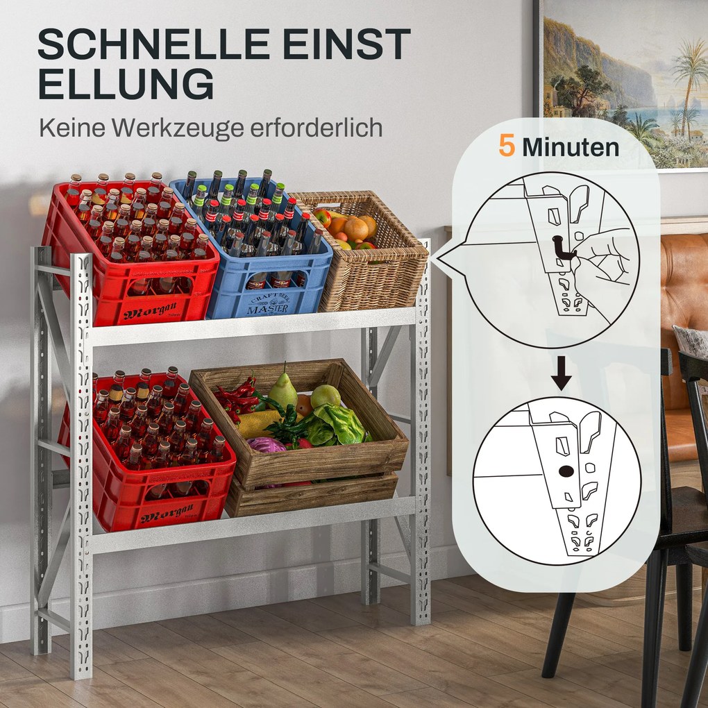 HOMCOM Ράφι για κιβώτια ποτών, έως 6 κιβώτια, ρυθμιζόμενο ύψος, ατσάλινο πλαίσιο, 110x30x110 εκ., Λευκό