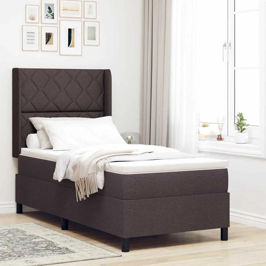 vidaXL Κρεβάτι Box Spring με Στρώμα Σκούρο Καφέ 90x200 cm Υφάσμα