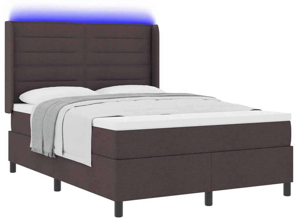 vidaXL Κρεβάτι Box Spring με Στρώμα & LED Καφέ Σκούρο 140x200 εκ. Ύφασμα