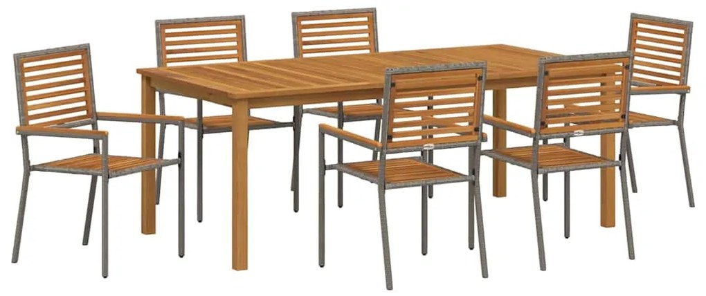 vidaXL Σέτ φαγητού για κήπο 7 pcs Γκρι Πολυ ράταν
