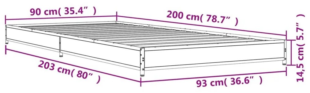 Πλαίσιο Κρεβατιού Γκρι Sonoma 90x200 εκ. Επεξ. Ξύλο &amp; Μέταλλο - Γκρι