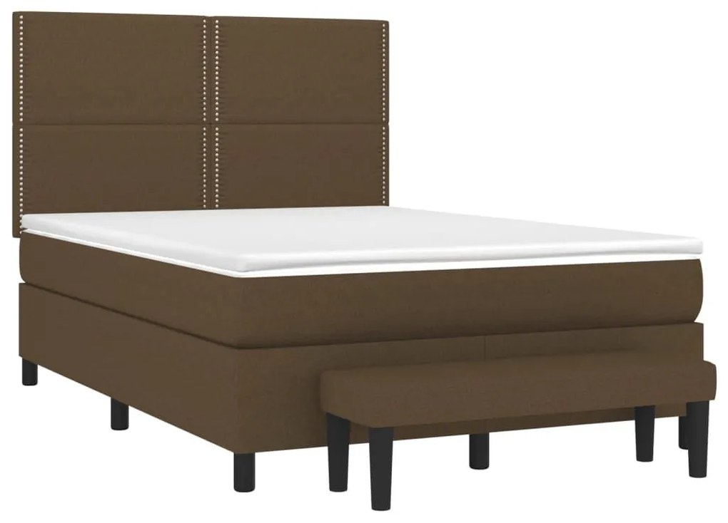 Κρεβάτι Boxspring με Στρώμα Σκούρο Καφέ 140x200 εκ Υφασμάτινο - Καφέ