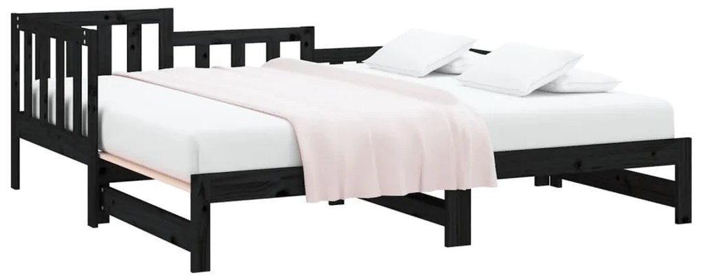 vidaXL Καναπές Κρεβάτι Συρόμενος Μαύρος 2x(90x190) εκ. από Μασίφ Πεύκο