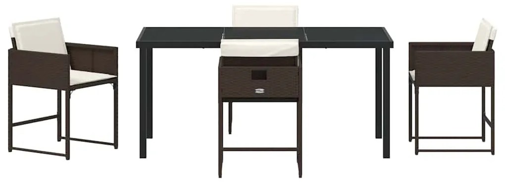 vidaXL Σέτ φαγητού για κήπο με μαξιλάρι 5 pcs Καφέ συνθετικό ρατάν