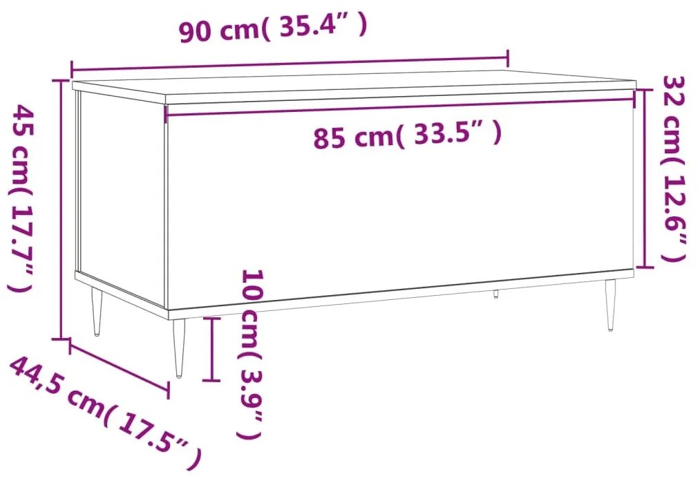 Τραπεζάκι Σαλονιού Γκρι Sonoma 90x44,5x45 εκ.Επεξεργασμένο Ξύλο - Γκρι