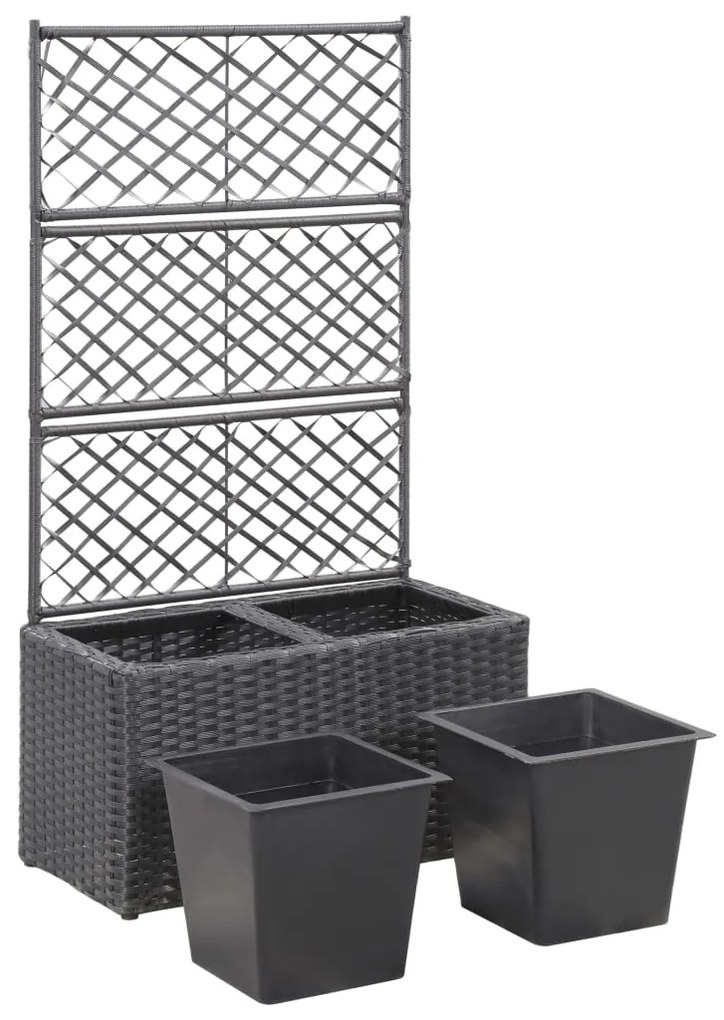 vidaXL Ζαρντινιέρα Υπερυψωμένη+Καφασωτό Μαύρη 58x30x107 εκ. Συνθ.Ρατάν