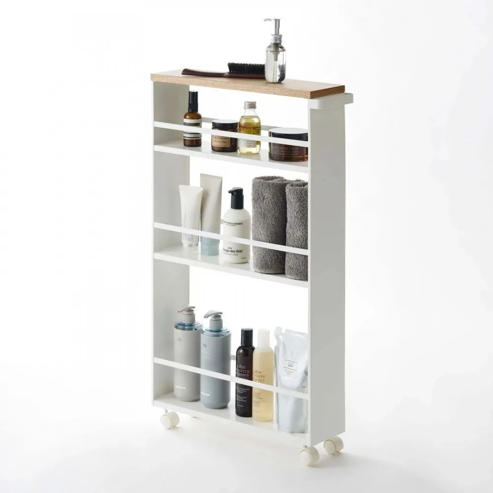 Τρόλεϊ Κουζίνας - Μπάνιου Tower Slim YMZK3627 13x47,5x80.5cm White Yamazaki Ατσάλι,Ξύλο