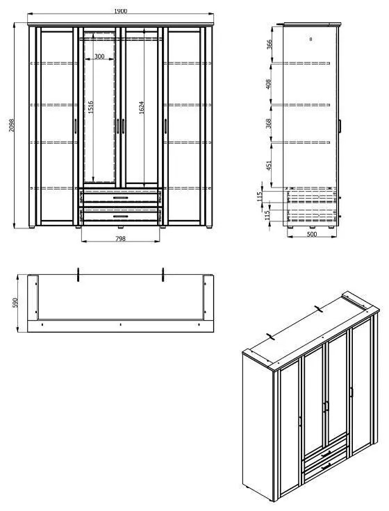 Ντουλάπα Valencia 4K2F Λευκό - Artisan Oak - Λευκό Μάτ 190x58x210 εκ. 190x58x210 εκ.