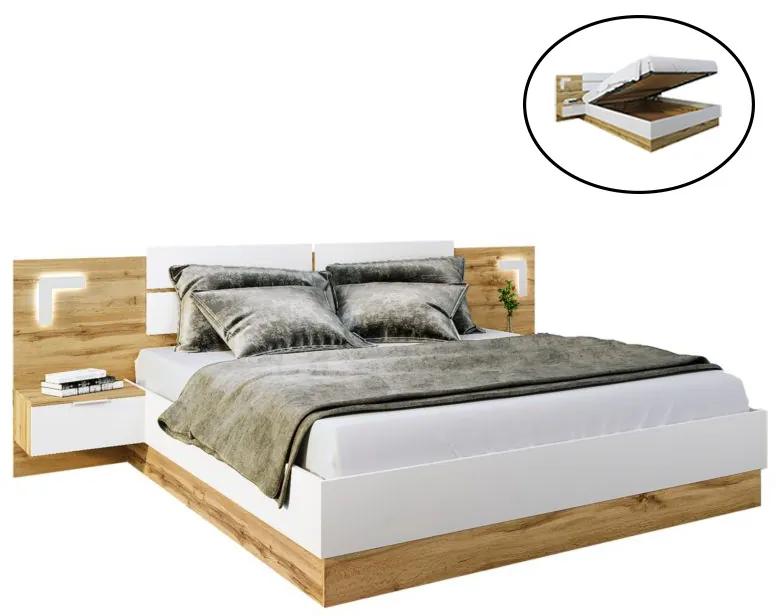 Κρεβάτι διπλό Pretty LED λευκό-καρυδί αποθηκευτικός χώρος 160x200 εκ Υλικό: CLIPBOARD WITH MELAMINE 043-000116