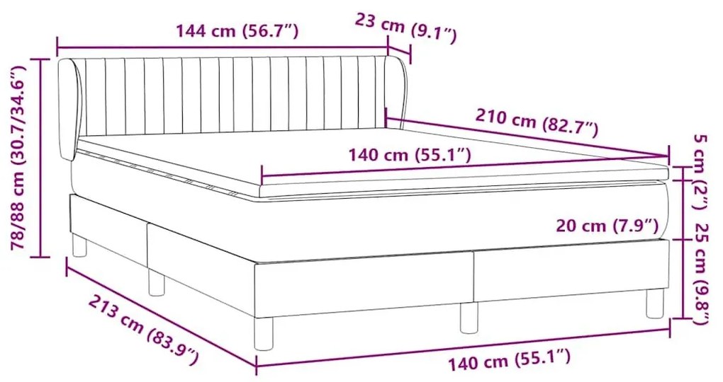 Κρεβάτι Boxspring με Στρώμα Ανοιχτό Γκρι 140x210 εκ. Βελούδινο - Γκρι