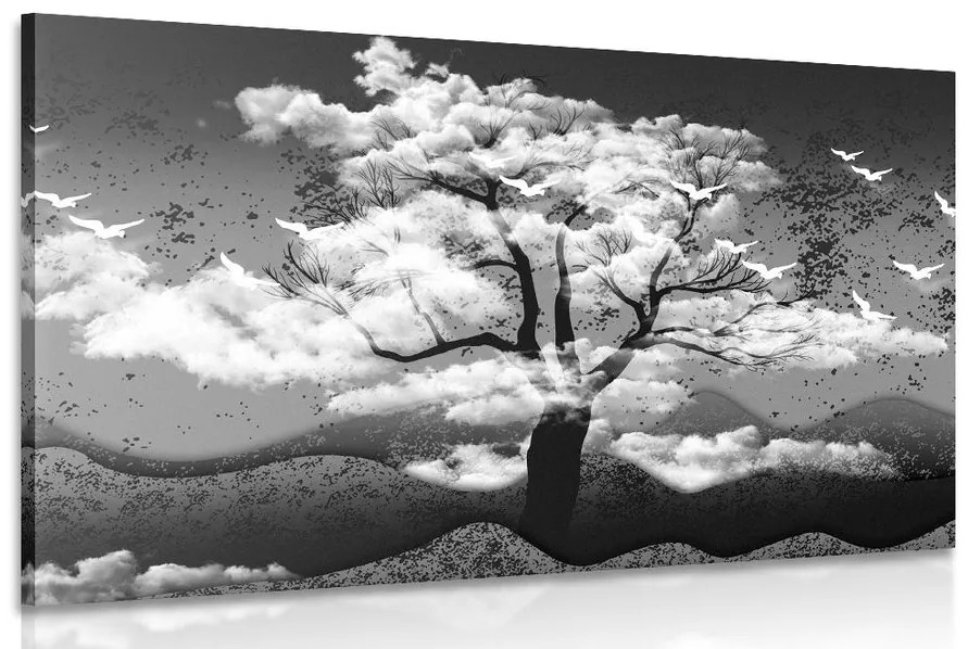 Εικόνα ασπρόμαυρο δέντρο πλημμυρισμένο από σύννεφα - 60x40